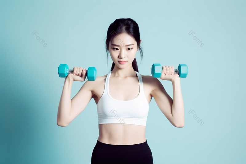 马甲线美女手拿连个哑铃健身房运动健身肌肉锻炼健康实拍,高清,摄影图,摄影图片,图片大全,摄影图免费下载